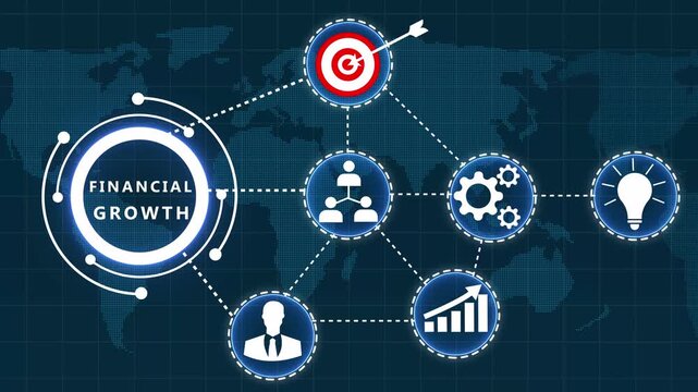 Financial Growth Concept with Connected for Investment Profit and Success on a Dotted Map Background Keywords: financial growth, global economy, investment, profit, success, strategy, connection