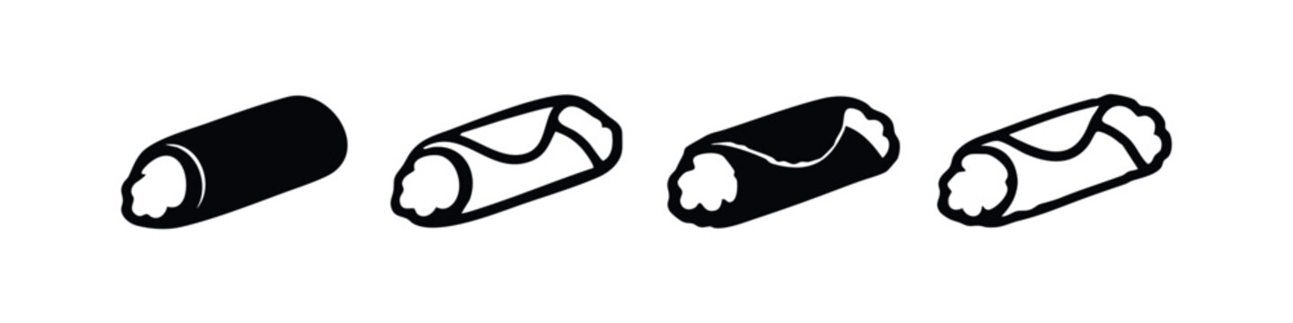 Spring Roll or Cannoli Icon Set - Delicious Filled Pastry Vector Illustration