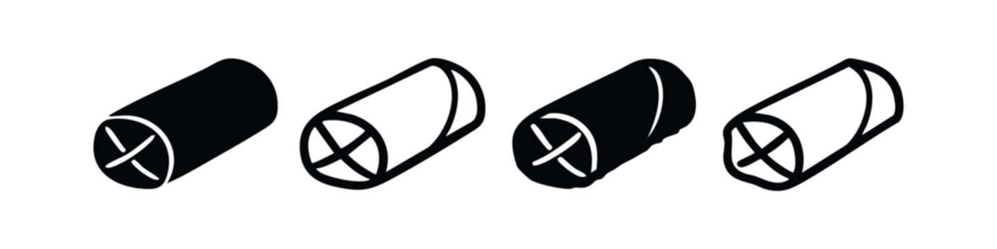 Wrapped Candy or Spring Roll Icon Set - Cylindrical Food Dessert Vector