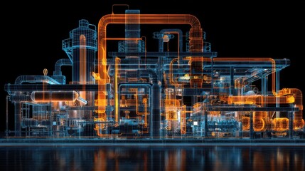 Fototapeta premium Vibrant photo of Digital blueprint of a large industrial processing plant