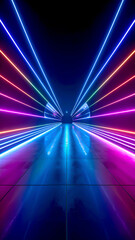 Fototapeta premium Abstrakter futuristischer Neonraum mit leuchtenden Linien und Spiegelungen