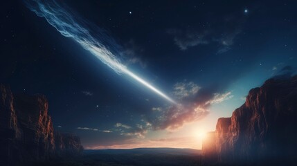 Fototapeta premium A photo of a glowing comet tailing through the sky.