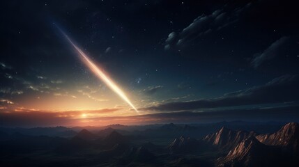 Obraz premium A photo of a glowing comet tailing through the sky.