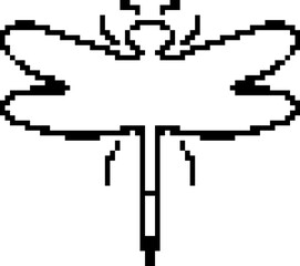 Fototapeta premium Dragonfly pixel icon, flying insect 8 bit retro game style vector