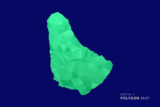 Barbados Map - low poly polygon vector, geometric triangulated silhouette in green and blue tones, clean modern style, isolated background for infographic use.