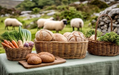 Fresh Harvest Vegetables on Rustic Countryside Table
