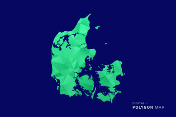 Denmark Map - low poly polygon vector, geometric triangulated silhouette in green and blue tones, clean modern style, isolated background for infographic use. © Whatever