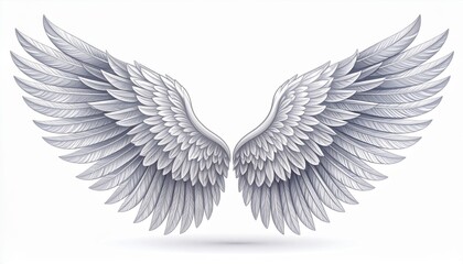 Pair of Majestic White Angelic Wings Spread Open in Detailed Illustration