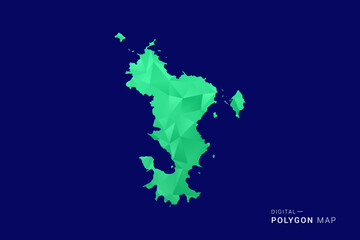 Fototapeta premium Mayotte Map - low poly polygon vector, geometric triangulated silhouette in green and blue tones, clean modern style, isolated background for infographic use.