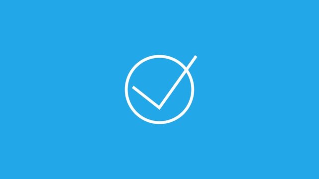 Animated check mark in circle appearing motion graphic on blue background success confirmation concept