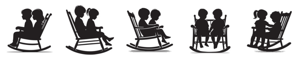 vector of a child sitting in a rocking chair in silhouette style