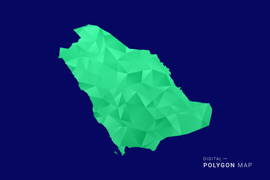 Saudi Arabia Map - low poly polygon vector, geometric triangulated silhouette in green and blue tones, clean modern style, isolated background for infographic use.