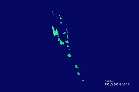 Vanuatu Map - low poly polygon vector, geometric triangulated silhouette in green and blue tones, clean modern style, isolated background for infographic use.