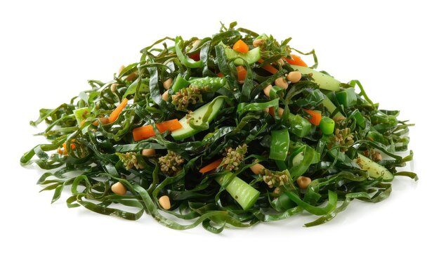Heap of delicious seaweed salad on white