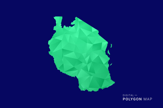 Tanzania Map - low poly polygon vector, geometric triangulated silhouette in green and blue tones, clean modern style, isolated background for infographic use.