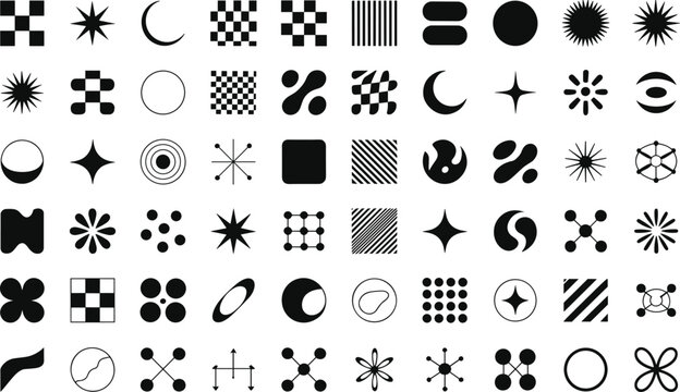 Black and white seamless geometric patterns icons set vector illustration design elements for web print