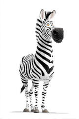 Fototapeta premium A cute cartoon zebra stands gracefully with bold black and white stripes. This clean vector illustration features a friendly expression and simple lines, perfect for children’s book designs.