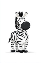 Fototapeta premium A cute cartoon zebra stands gracefully with bold black and white stripes. This clean vector illustration features a friendly expression and simple lines, perfect for children’s book designs.