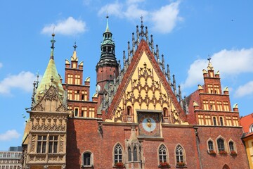 Naklejka premium Wroclaw city landmarks - Old Town Hall at Rynek square. Wroclaw, Poland.