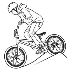 Fototapeta premium Bmx rider jumping on ramp. extreme sport adventure illustration