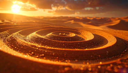 Fototapeta premium Desert landscape with sand dunes and vibrant sunset sky background