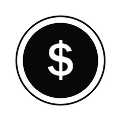 Obraz premium Black circle icon with a white dollar sign, representing money, currency, or finance