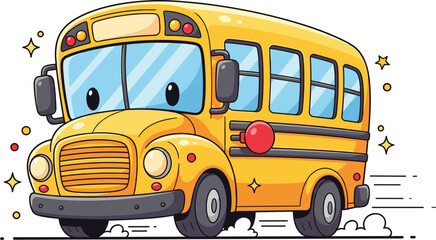 Cute Cartoon School Bus Vector Illustration with Happy Yellow Bus Character for Kids Transportation, Education, and Back to School Design