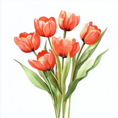 Fototapeta premium Colorful bouquet with yellow, red, pink, and white tulips. Perfect for spring holidays, weddings, and Mother's Day on white background