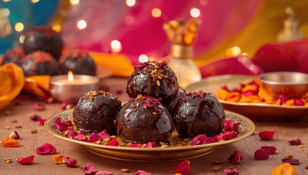 Indian dessert sweet known as Kala Jamun or Black Jamun