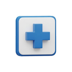 Fototapeta premium Blue cross symbol on white square background with blue border