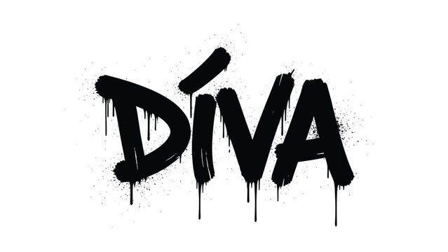 Stylized word diva is written in a bold black graffiti tag style with dripping paint effects and spray splatter details.