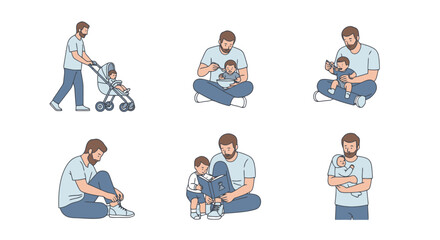 Fototapeta premium Father Interacting With Young Offspring Various Activities Fatherhood Parenting Childcare Family Lifestyle Portrait Parenthood Love Bonding Happy