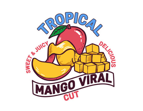 Eat well live well. Mango local farm. Red Mango vintage t-shirt design. Organic vegetable farm. Mango vegetable artwork for t shirt print, poster, sti