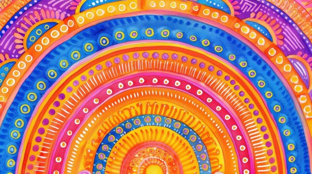 A colorful painting of a rainbow with many dots and swirls. The painting is very bright and cheerful, and it seems to be a representation of the beauty and diversity of nature
