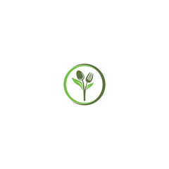 Green Culinary Logo with Spoon Fork and Leaves in Circle. © @Tri Yani