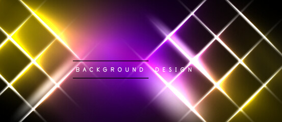 Obraz premium Bright neon grid pattern. Yellow, purple hues blend. Background features text background design. Modern, vibrant visual effect.