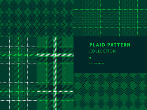 Plaid and argyle seamless pattern collection in shades of green