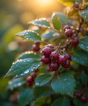 Morning dew on delicate petals of a blooming flower. american bearberry