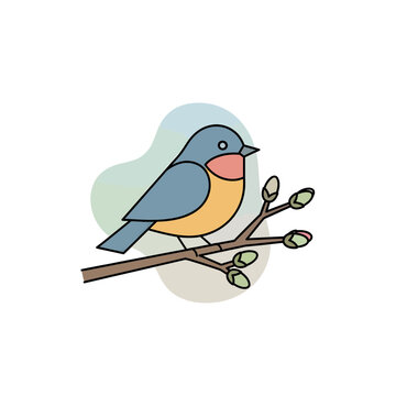 Bird sings during spring equinox morning on branch