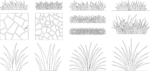 Collection of line of grass patches and stone pavement patterns © ESIPOOS