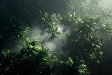 Fototapeta premium Dense tropical forest shrouded in mist.