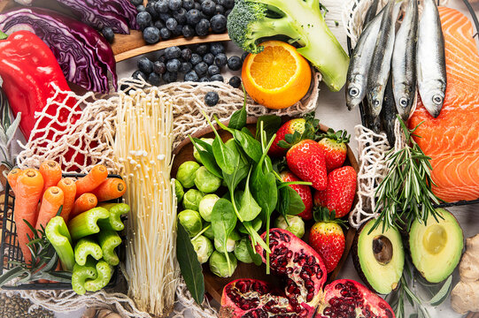 Foods representing anti - inflammatory diet.