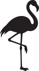 Obraz premium Silhouette of a black flamingo standing on one leg also transparent background bird