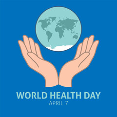 World Health Day vector with human hands holding the globe for global awareness and medical outreach