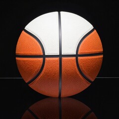 Fototapeta premium Basketball on reflective surface showcases orange and white sports ball for design elements.