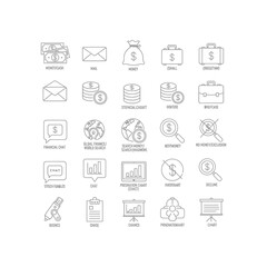 Fototapeta premium A collection of black and white icons related to business and finance