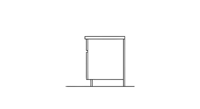 Simple line art illustration depicting a modern minimalist bedside table or compact storage unit, featuring a sleek design for contemporary interior spaces and stylish home furnishings