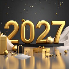 Elegant 2027 New Year Celebration with Gold Accents Gifts and Festive Decorations for a Stylish Holiday Season.