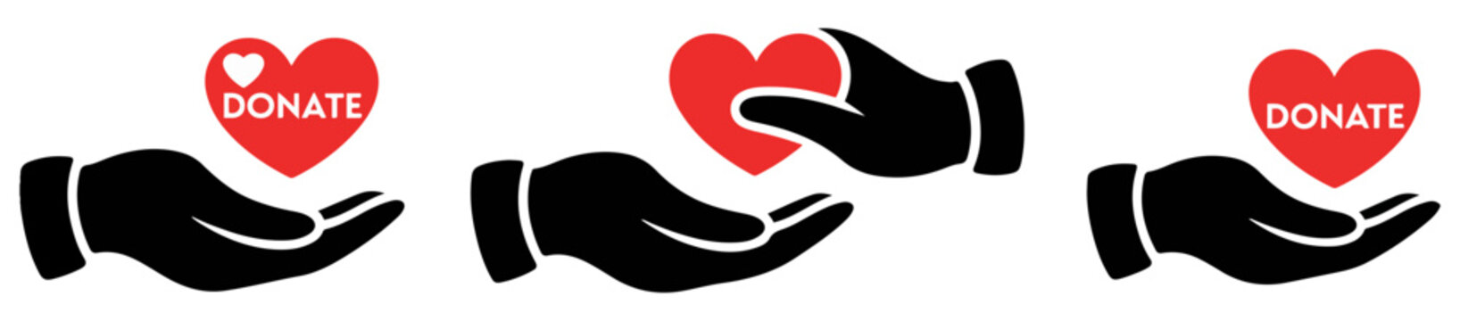 hand holding heart charity icon set