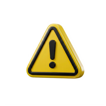 Yellow warning triangle sign with exclamation mark isolated on transparent background
